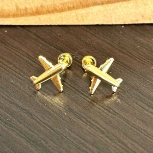 Solid Gold 14Karat Airplane Stud Earring
